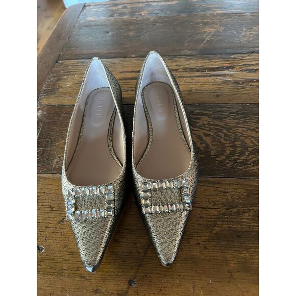 Boden Jeweled Buckle Pointed Toe Flats Gold Metallic Crystal Embellished Size 38 - Picture 2 of 5